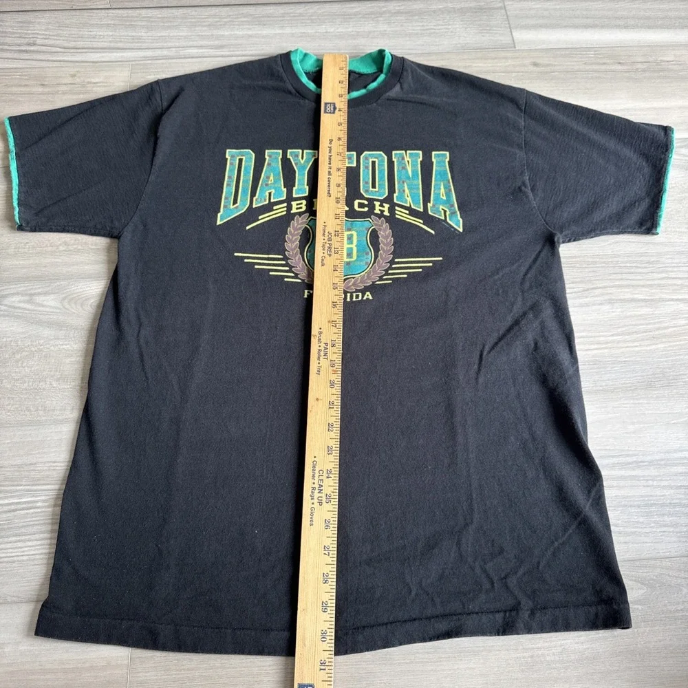 Vintage 80s 90s‎ Daytona Beach Florida Ringer T Shirt Mens Size XL Black Green
